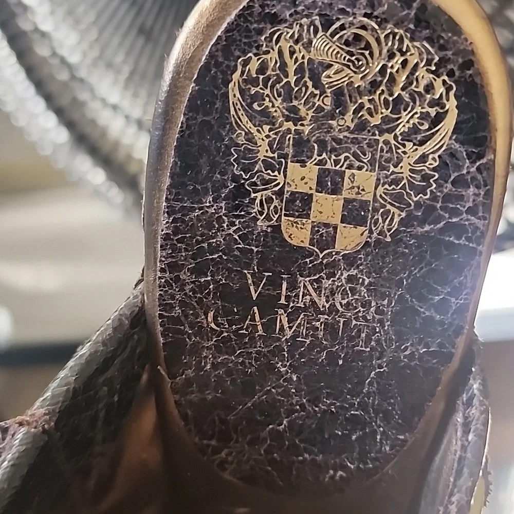 Vince Camuto Black Brown Crackle Leather Studded Platform Mules Grunge Y2K - Picture 5 of 16